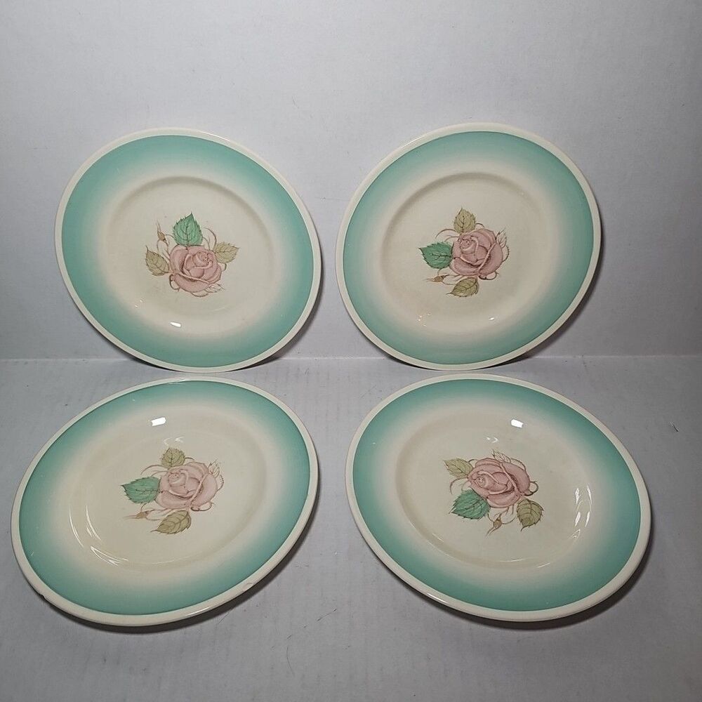Vintage Susie Cooper 7" Plate Set of 4 Patricia Rose Green See Pics For Wear